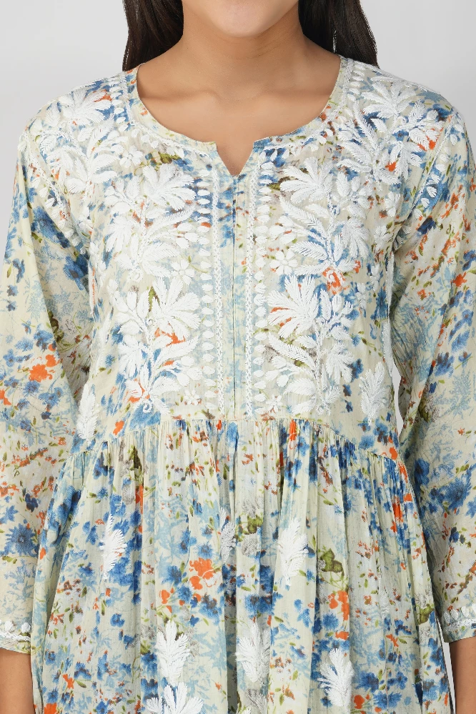 Blue Short Malmal Cotton Chikankari Gown-4.webp